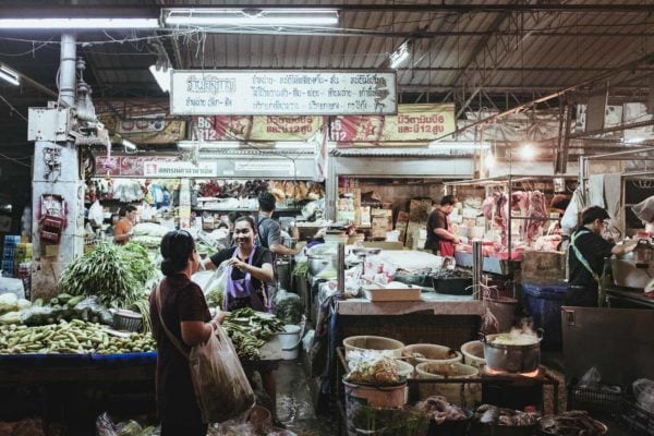 This photo shows The Stuff of An Early Visit to Thonburi Market by Philip Reitsperger
